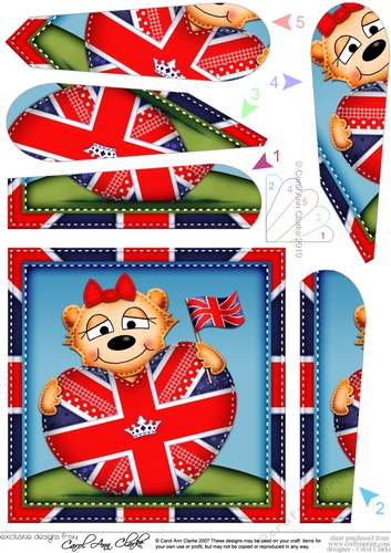 Mia Meerkat is flying the Union Jack Flag Heart Fan Pyramage Topper
