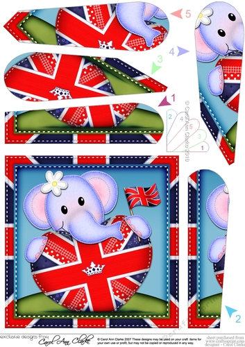 Lola Elephant is flying the Union Jack Flag Heart Fan Pyramage Topper