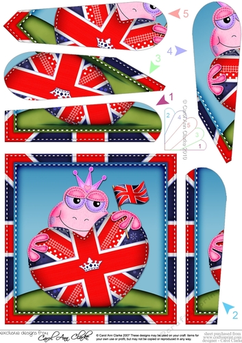 Freya Frog is flying the Union Jack Flag Heart Fan Pyramage Topper
