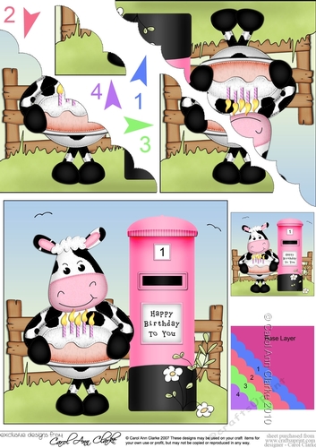Milly Moo Cow has a Birthday Cake Scalloped Corner Stacker