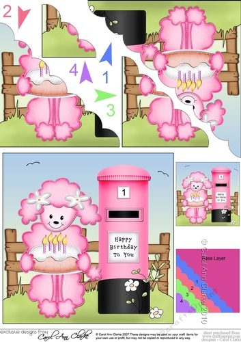 Bon Bon Poodle has a Birthday Cake Scalloped Corner Stacker