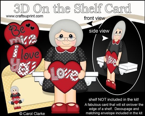 3D On the Shelf Card Kit - Valentine Heart Love & Romance Old Lady Vivienne