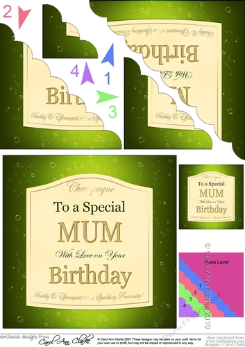Happy Birthday MUM Champers Label Scallop Corner Side Stacker