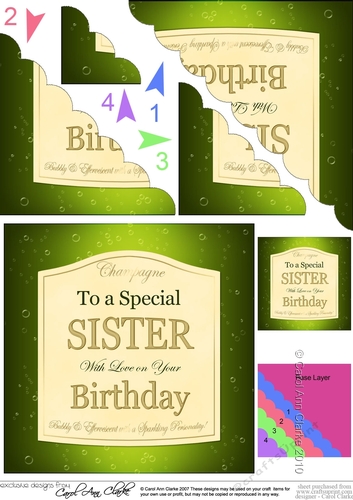 Happy Birthday SISTER Champers Label Scallop Corner Side Stacker