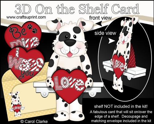 3D On the Shelf Card Kit - Valentine Heart Love & Romance Little Spotty Dog Spot