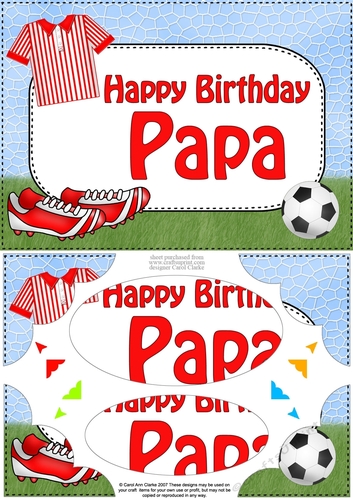 A5 Happy Birthday PAPA Football Scallop Corners and Pyramage