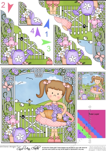 Cute Girlz Liz has a basket of Flowers Scalloped Corner Stacker