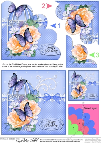 Birthday Butterflies and Roses Birdcage Shell Edged Corner Side Stacker
