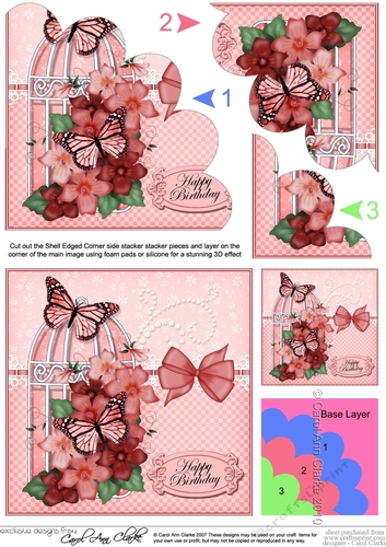 Birthday Butterflies and Violas Birdcage Shell Edged Corner Side Stacker