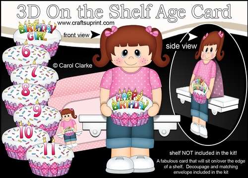 3D On the Shelf Card Kit - Little Girl Tamara is the Birthday Girl with ages 6 - 11 age Birthday Cake Decoupage