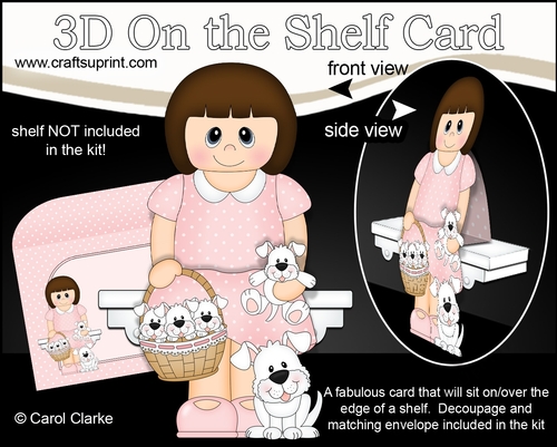 3D On the Shelf Card Kit - Daphine with her dog Joi and cute Puppies