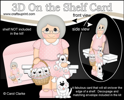 3D On the Shelf Card Kit - Rowena with her dog Joi and cute Puppies