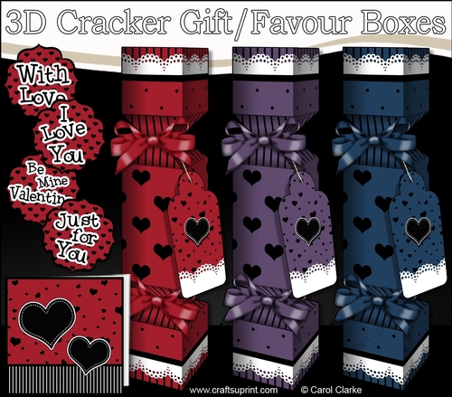 3D Romantic Hearts Valentine Love & Romance Cracker Gift Favour Boxes
