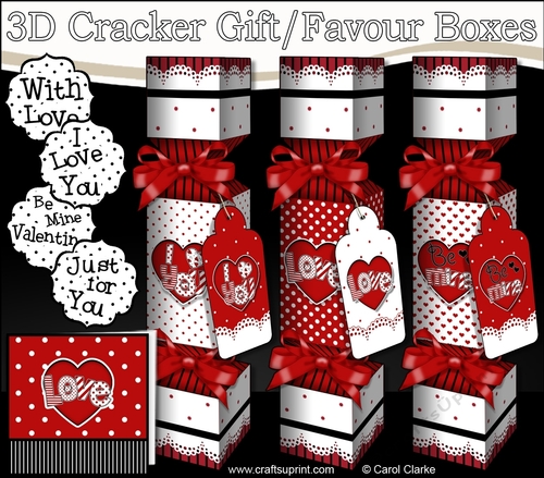 3D Romantic Hearts Valentine Love & Romance Cracker Gift Favour Boxes