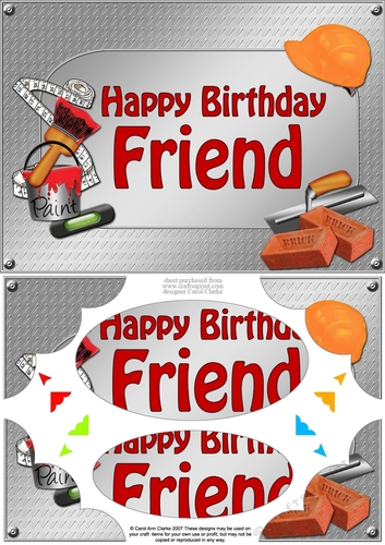 A5 Happy Birthday FRIEND Handyman Tools Scallop Corners & Pyramage
