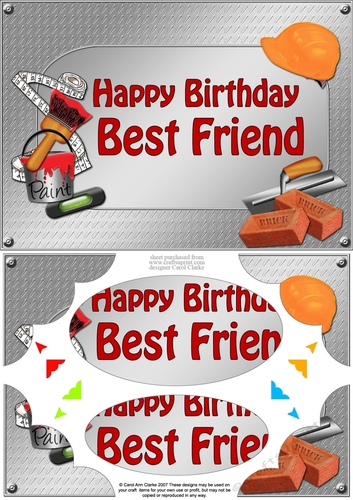 A5 Happy Birthday BEST FRIEND Handyman Tools Scallop Corners & Pyramage