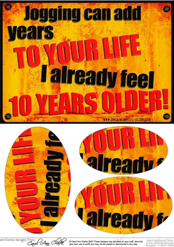 A5 Jogging adds years to your Life Fun Novelty Senior Moment Saying Oval Pyramage Topper