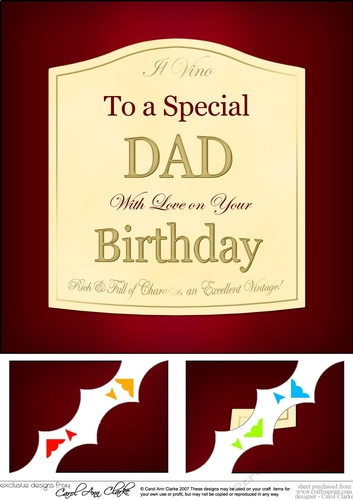 8 x 8 Happy Birthday DAD Red Wine Label Scalloped corner Topper
