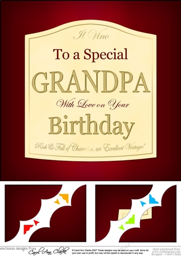 8 x 8 Happy Birthday GRANDPA Red Wine Label Scalloped corner Topper