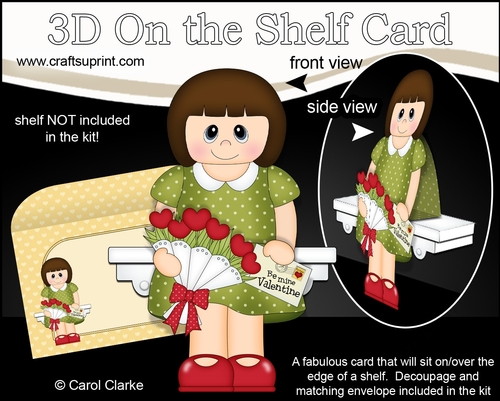 3D On the Shelf Card Kit - Valentine Heart Shaped Roses Love & Romance Lady Elaine