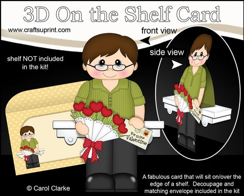 3D On the Shelf Card Kit - Valentine Heart Shaped Roses Love & Romance Man Frazer