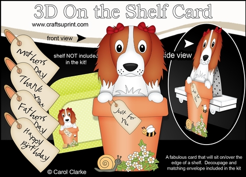 3D On the Shelf Card Kit - Flower Pot Friends Little Springer Spaniel Dog Petra