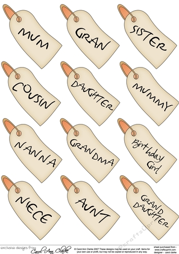 3D Female Relations Tags Decoupage Sheet