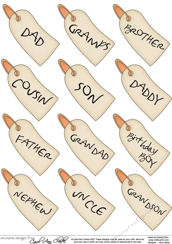 3D Male Relations Tags Decoupage Sheet