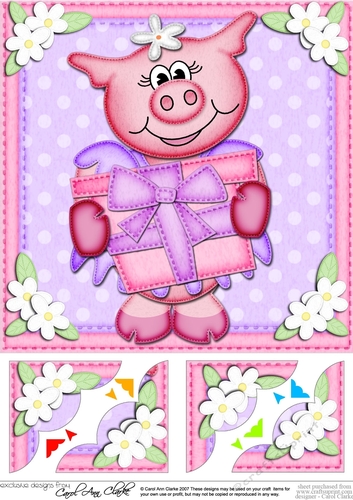 8 x 8 Zoe Piggy has a Present Scalloped corner Topper