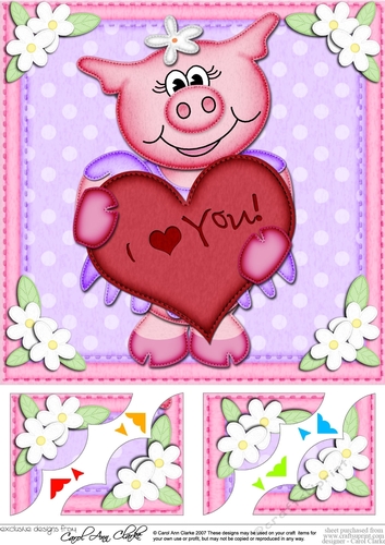 8 x 8 Zoe Piggy is in Love Scalloped corner Topper