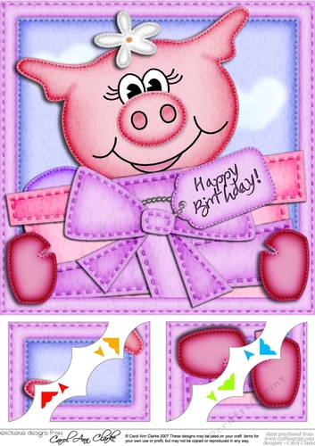 8 x 8 Zoe Piggy has a Birthday Present Scalloped corner Topper