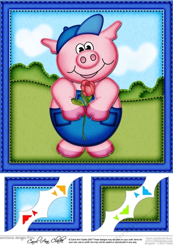 8 x 8 Ziggy Piggy has a Rose Scalloped corner Topper
