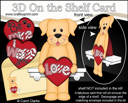 3D On the Shelf Card Kit - Valentine Heart Love & Romance Little Golden Labrador Dog Sunny