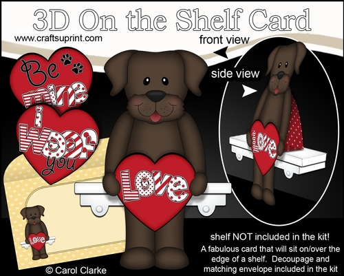 3D On the Shelf Card Kit - Valentine Heart Love & Romance Little Chocolate Labrador Dog Dash