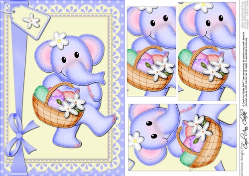 A5 Lola Elephant has an Easter Basket Pyramage Topper