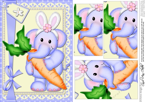 A5 Lola Elephant has Easter Bunny Ears & a Carrot Pyramage Topper