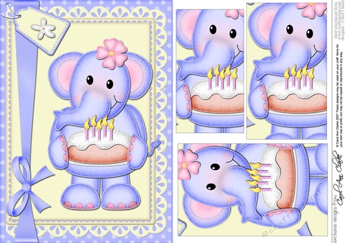 A5 Lola Elephant has a Birthday Cake Pyramage Topper