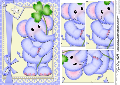 A5 Lola Elephant has a Good Luck Clover Pyramage Topper