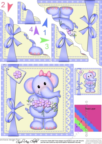 Cute Lola Elephant has a bunch of Flowers Scalloped Corner Stacker