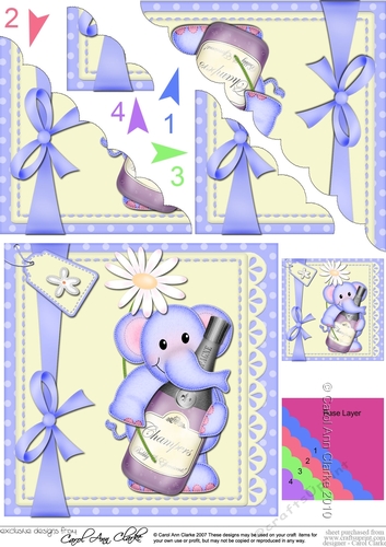 Cute Lola Elephant has a Bottle of Champagne Scalloped Corner Stacker