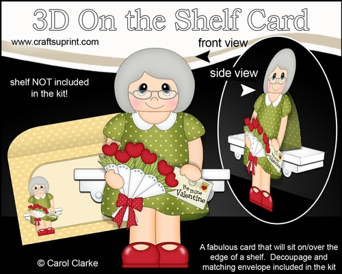 3D On the Shelf Card Kit - Valentine Heart Shaped Roses Love & Romance Old Lady Patricia