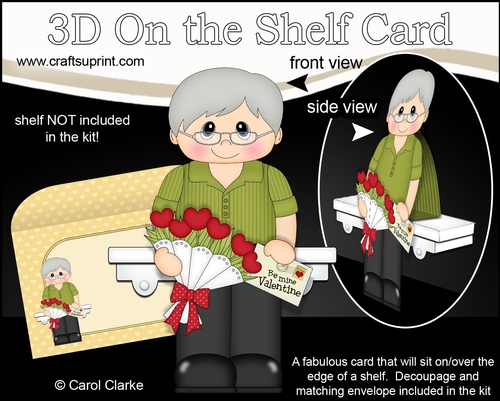 3D On the Shelf Card Kit - Valentine Heart Shaped Roses Love & Romance Old Man Wilbert