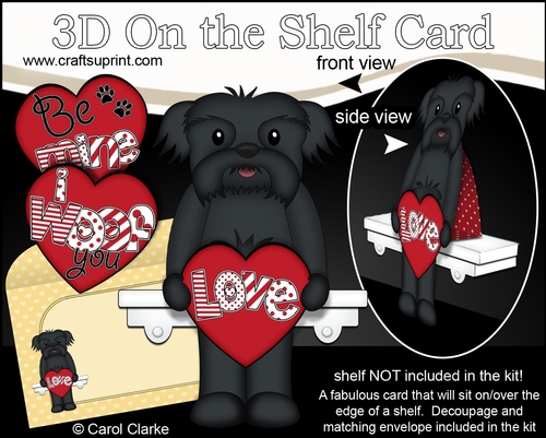 3D On the Shelf Card Kit - Valentine Heart Love & Romance Little Shih Tzu Dog Bo