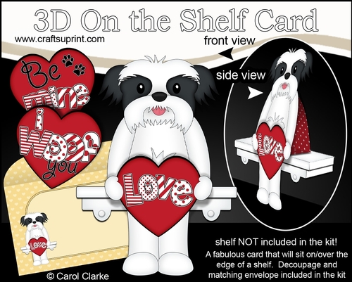 3D On the Shelf Card Kit - Valentine Heart Love & Romance Little Shih Tzu Dog Duke