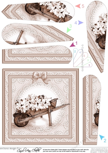 Flower Filled Wheelbarrow Quick Card with Fan Pyramage Topper