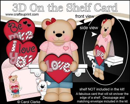 3D On the Shelf Card Kit - Valentine Heart Love & Romance Livvy Bear