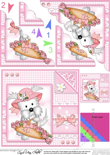 Jess Westie Dog has a Bonnet & Basket Scalloped Corner Stacker