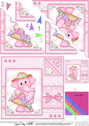 Lola Elephant has a Bonnet & Basket Scalloped Corner Stacker