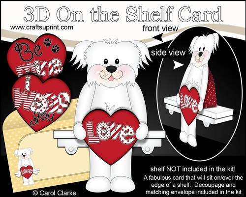 3D On the Shelf Card Kit - Valentine Heart Love & Romance Little Bichon Frise Dog Maxie