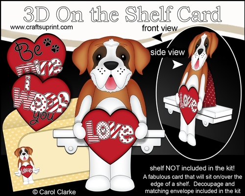 3D On the Shelf Card Kit - Valentine Heart Love & Romance Little St Bernard Dog Tex